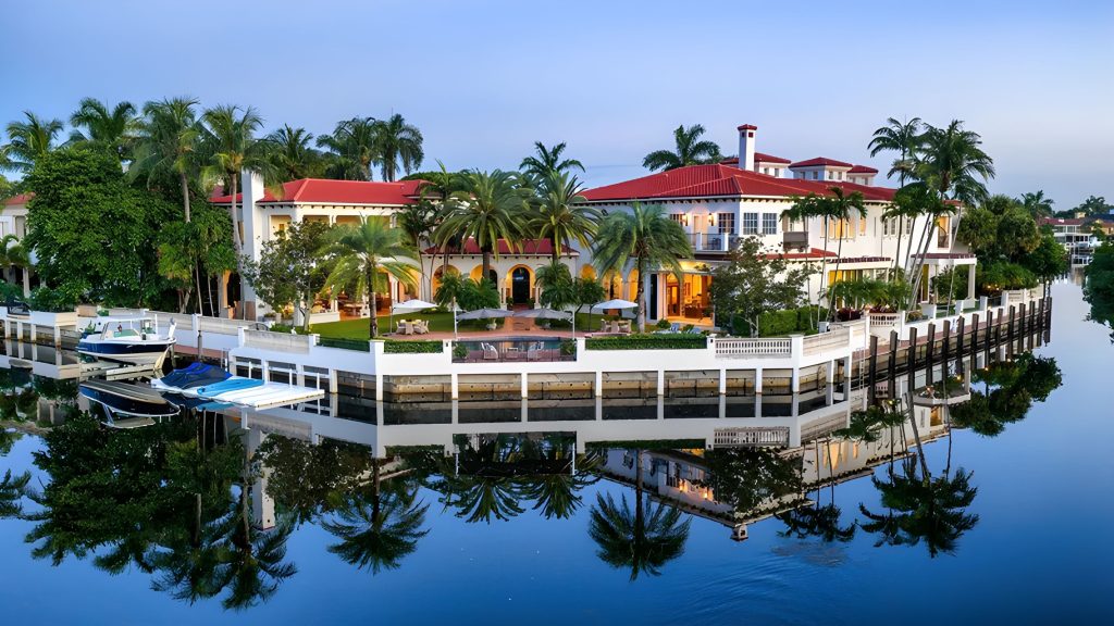 799 Sanctuary Drive Boca Raton luxury waterfront estate aerial view deepwater dockage
